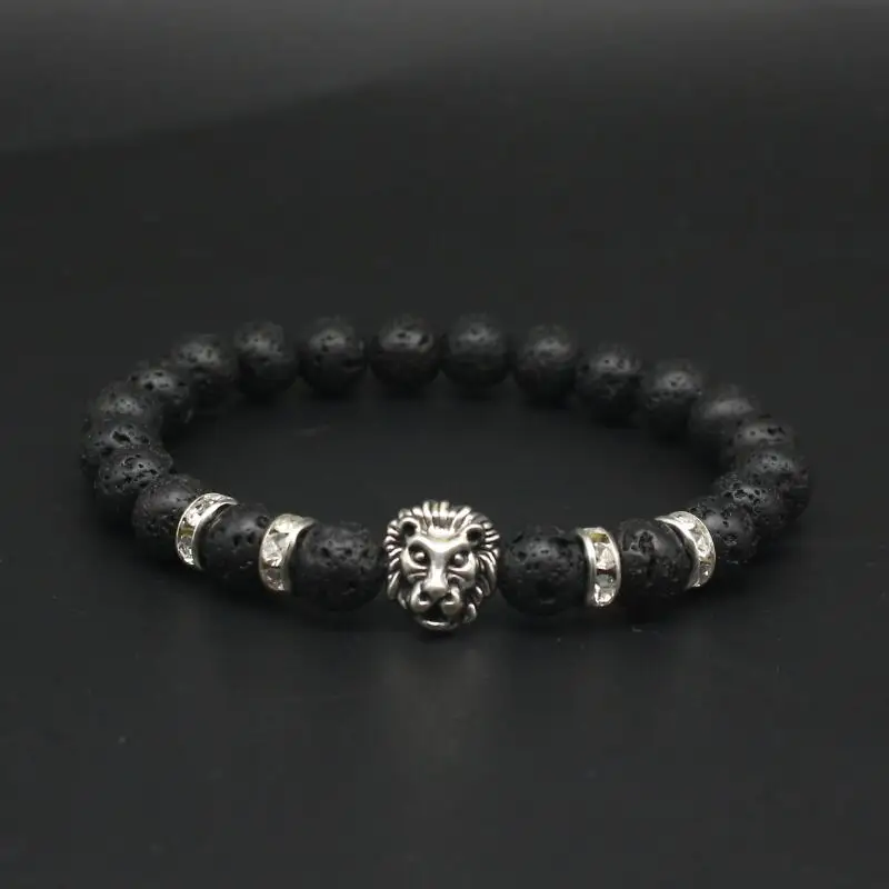 Volcano Lava Stone 2 Брендовый милый Мишка, голова льва, браслет для мужчин, черный, матовый, Вулкан, лава, камень, браслет, красная бирюза, бисерные браслеты для женщин, ювелирное изделие - Окраска металла: Volcano Lava Stone 2