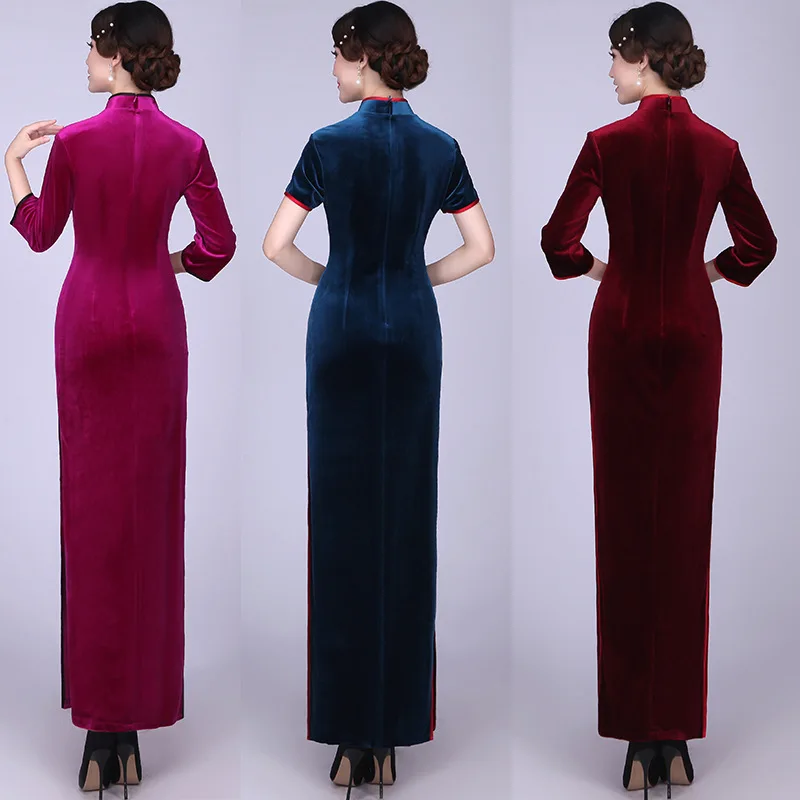 

Sexy Slim Velour Cheongsam Vintage Chinese Style Womens Gown Party Evening Qipao Long Dress Clothes Vestidos Plus Size S-5XL