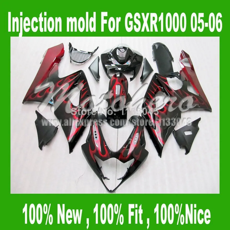 

100%Fit injection mold Red flame body for K5 SUZUKI GSXR 1000 2005 2006 GSX-R1000 GSXR1000 K5 05 06 ABS fairing kits #xx449