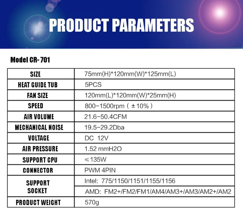 JONSBO CPU Радиатор CR 701 Давление 5 тепловая труба 12 см светоизлучающий вентилятор|cpu
