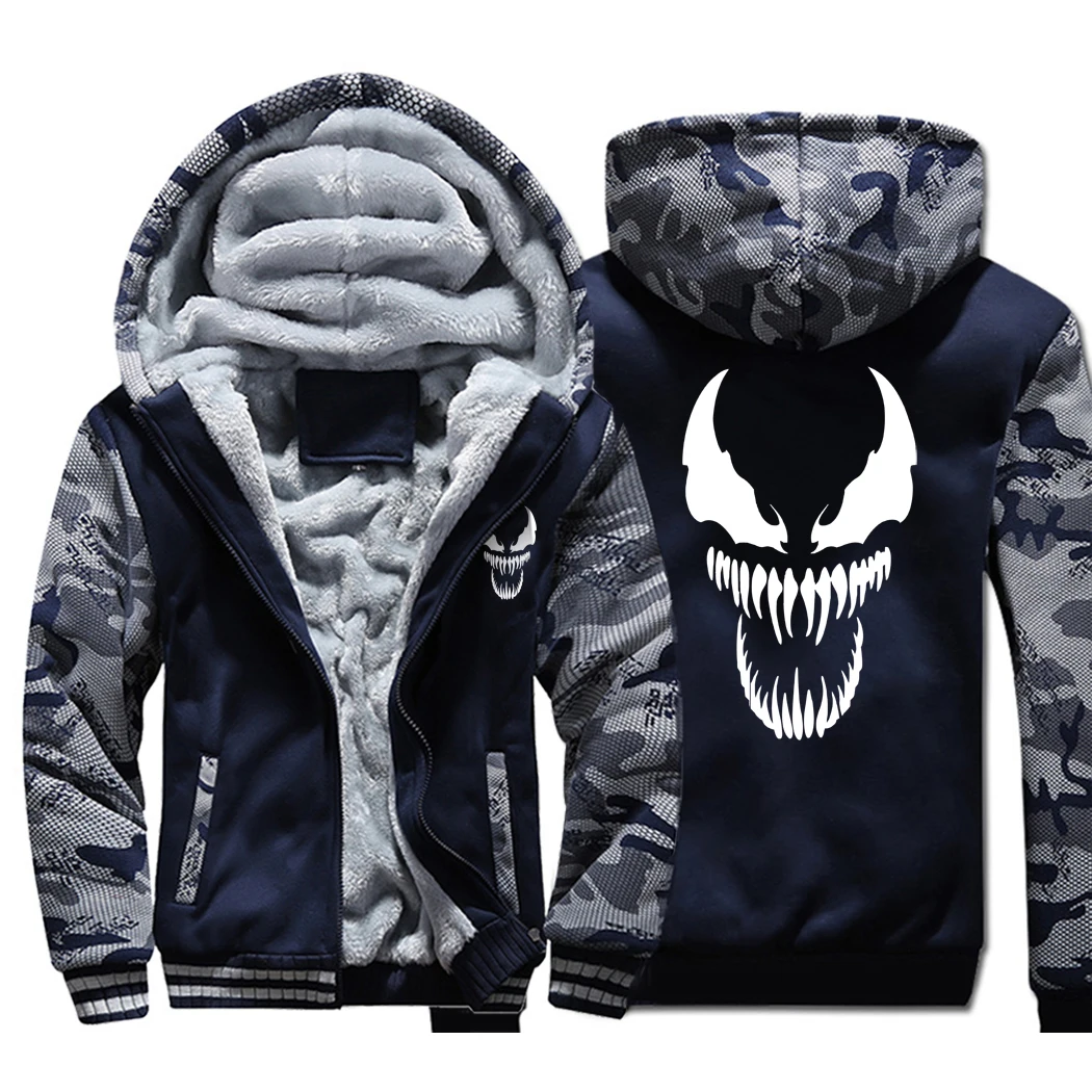 Venom толстовки для мужчин фильм ночь светящиеся толстовки с капюшоном Harajuku пальто Зимняя Толстая флисовая куртка Прохладный фосфоресцирующий уличная одежда