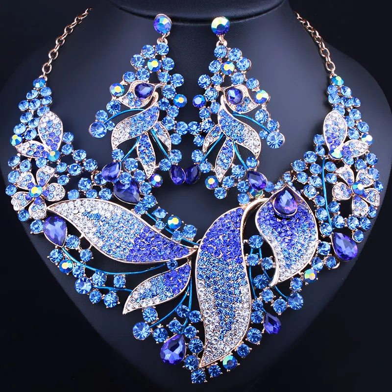 Ожерелье и серьги в форме листа Стразы с кристаллами|luxury bridal jewelry sets|necklace earring