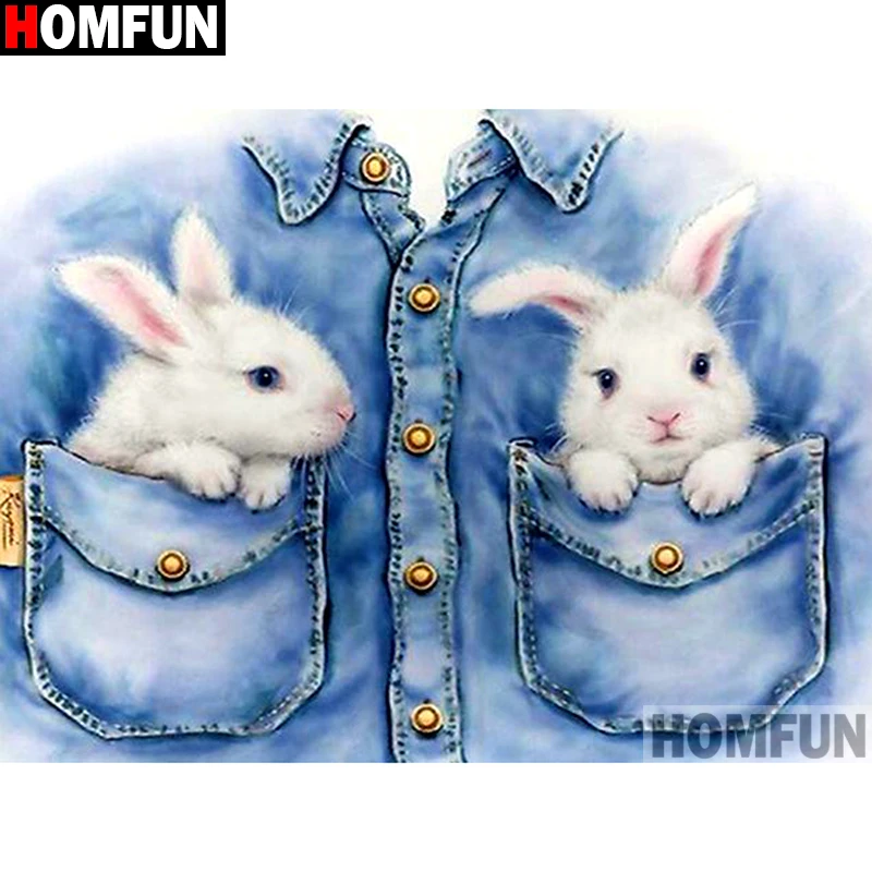 

Алмазная 5D Вышивка «кролик» HOMFUN, картина «сделай сам» с полными квадратными/круглыми стразами, вышивка крестиком, домашний декор, подарок, A14340