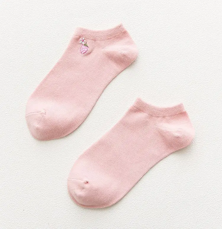 pink Женские носки, весенние, 5 пар, короткие, школьный стиль, хлопок, летние, одноцветные, забавные, фруктовые, женские, модные носки для женщин, корейский стиль - Цвет: pink