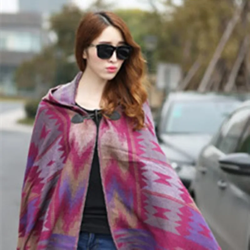 Новинка женское пончо в богемном народном стиле шарф с капюшоном женская зимняя