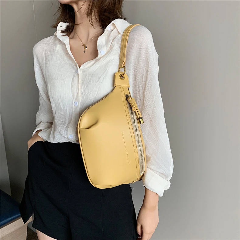 Burminsa Summer Chain Soft Chest Bags For Girls Candy Color Women Sling Waist Pack Phone Crossbody Bags Yellow White Green