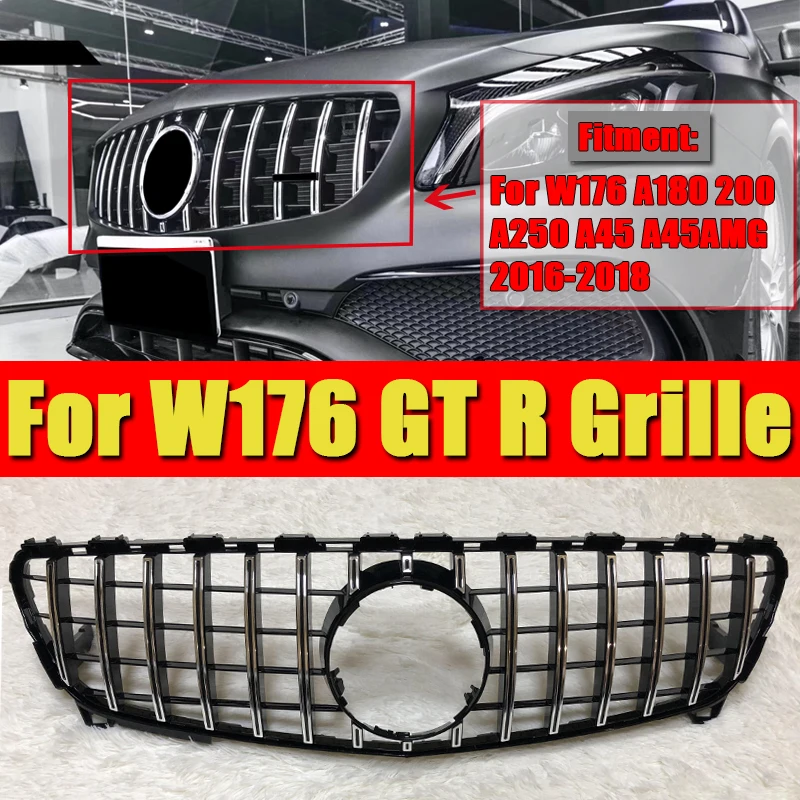 W176 A класс GT R стиль решетка гриль ABS серебро без знака A180 A200 A220 A250 A45 вид переднего