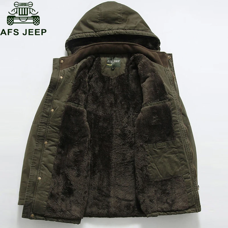 AFS JEEP размера плюс 7XL 8XL зимняя куртка мужская хлопковая кашемировая Парка мужская Повседневная ветровка с несколькими карманами и воротником с капюшоном