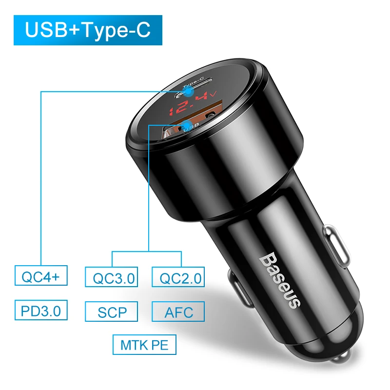 PD3.0 QC4.0 Black Автомобильное зарядное устройство Baseus Quick Charge 4,0 3,0 для Xiaomi mi 9 Red mi Note 7 Pro 45 Вт PD быстрое зарядное устройство AFC SCP для iPhone 11 Pro Max - Тип штекера: PD3.0 QC4.0 Black