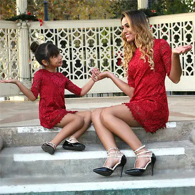 Одинаковые комплекты для семьи 2017 летние мини платья кружевное платье мамы и