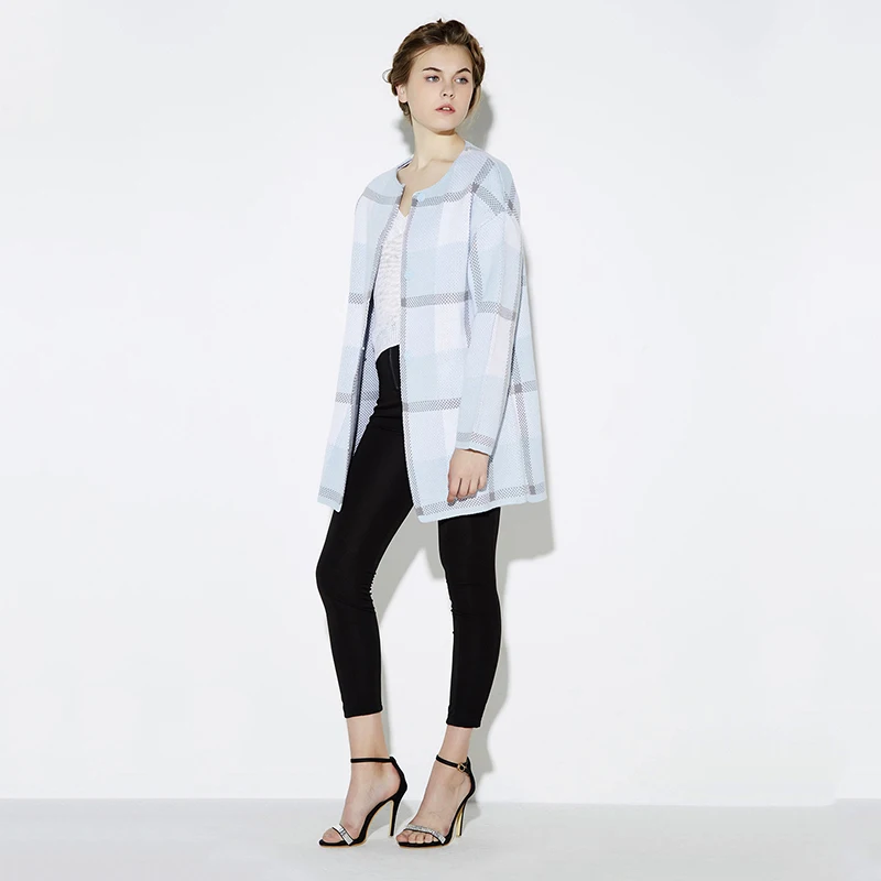 HYH HAOYIHUI 2018 Brand New Autumn Fashion Women Blue Plaid Casual Cardigan Single Button O-neck Long Sleeve coat |