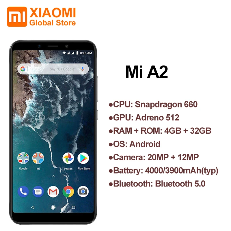 Глобальная версия Xiaomi mi A2 4 Гб ОЗУ 32 ПЗУ восьмиядерный смартфон Snapdragon 660 4G