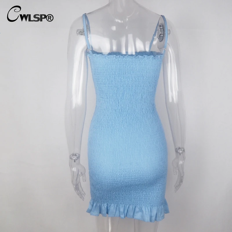 Синее летнее Мини Платье CWLSP с высокой талией оборками женские вечерние