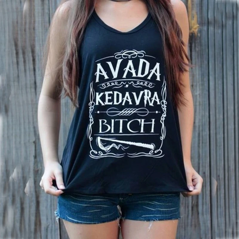 AVADA KEDAVRA BITCH летние футболки для женщин хлопок высокое качество женские безрукавки Harajuku Kawaii футболки для женщин