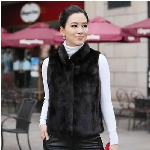 Черно белый Повседневный женский короткий жилет из искусственного меха норки