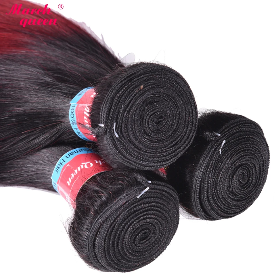 Марч Куин Прямой Омбре Натуральные Волосы Человека T1B/Burg Бразильские Наборы 2 Тон Цвет Черный к Красному Наращивания 3ШТ/Лот.