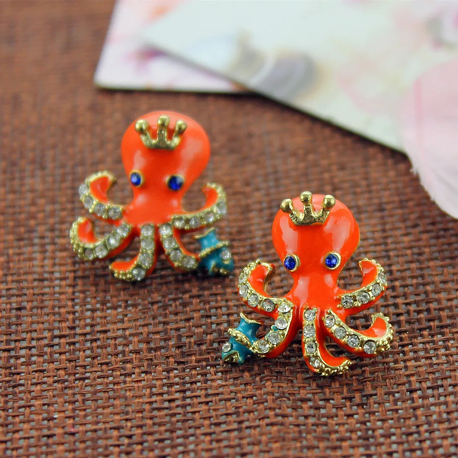 Модные серьги гвоздики 2014 новые модные и чистые свежие элегантные с осьминогом