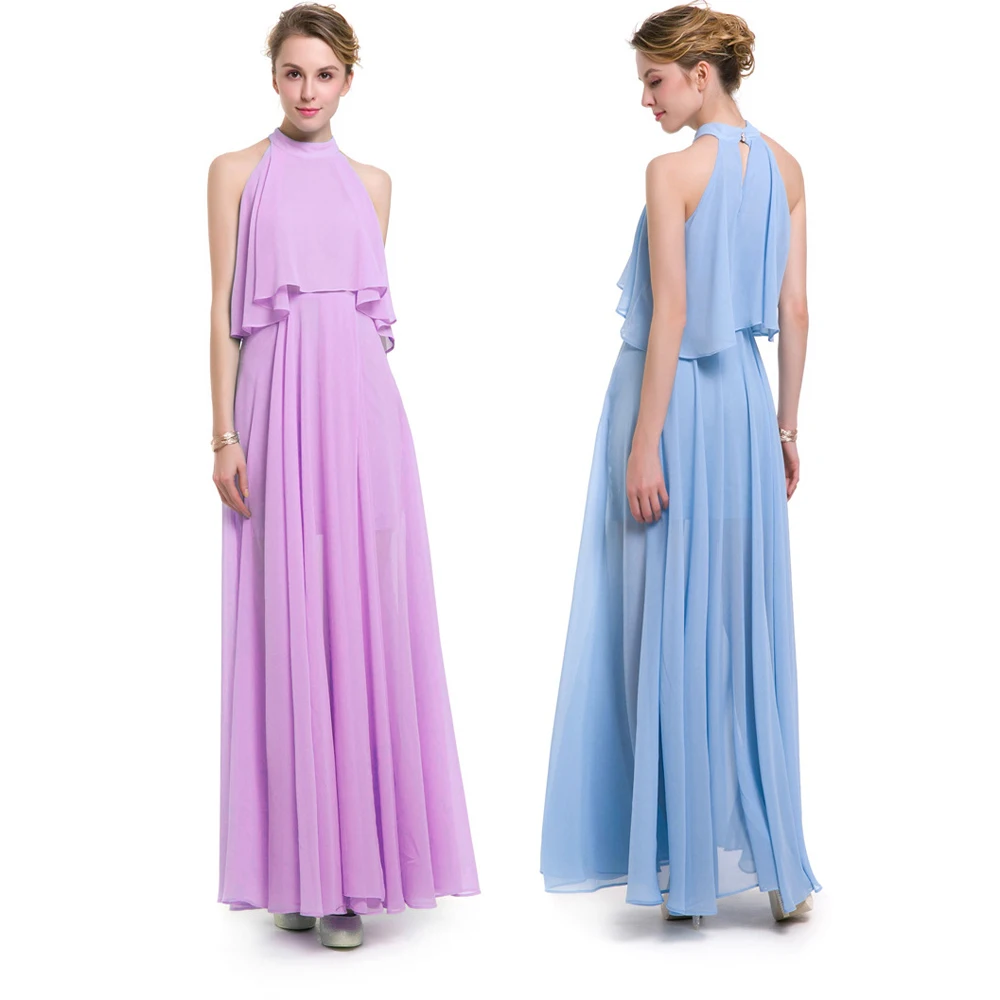 Женское шифоновое платье до щиколотки синее или фиолетовое длинное повседневные