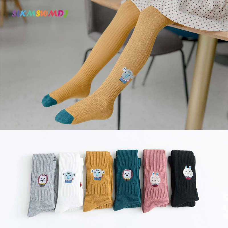 SLKMSWMDJ spring double needle embroidery children's pantyhose cartoon girls cotton baby leggings suitable for 1-11 years old | Детская