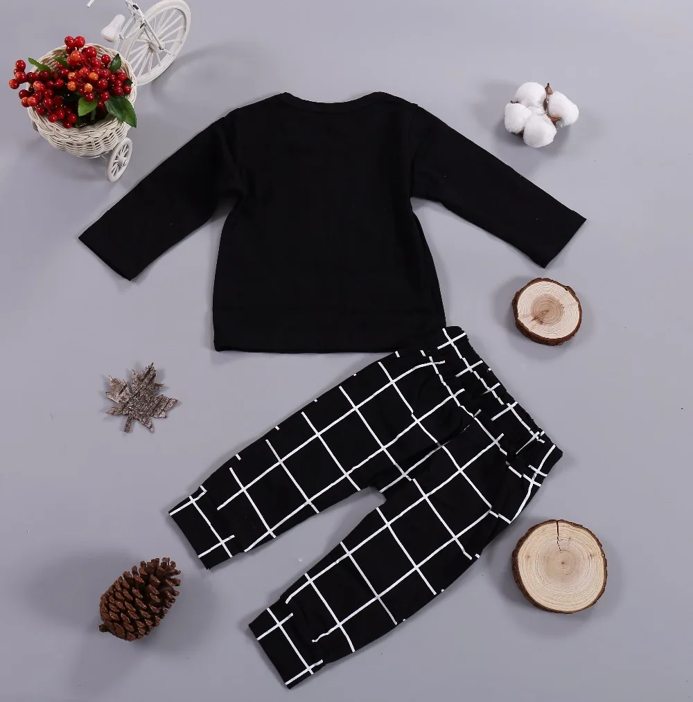 2020 Spring Autumn Baby Boy Outfits Like A Boss Long Black Tops+Pant 2PCS Clothing Sets Kids Infant Boys Girls Clothes | Детская одежда