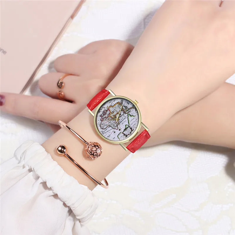 Новое поступление часы с картой мира женские минималистичные ручным платьем