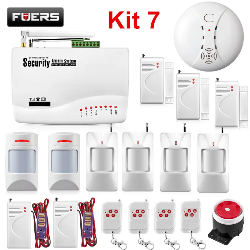 Kit 7 FUERS беспроводная домашняя GSM система охранной сигнализации комплект управления с приложением автоматический набор детектор движения датчик охранная сигнализация - Цвет: Kit 7