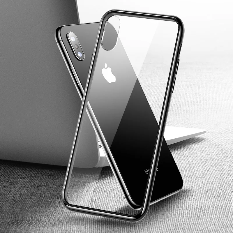 Чехол для телефона Cafele из закаленного стекла для iPhone XS MAX, стекло и края из ТПУ, прозрачный чехол для нового iPhone Xs/Xs Max - Цвет: Clear black