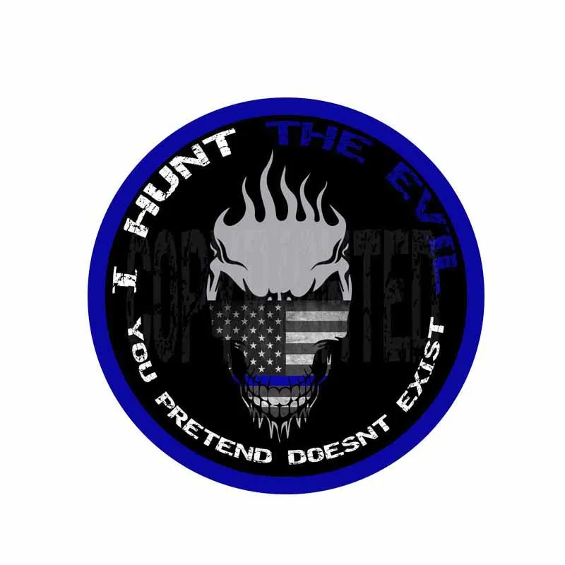 YJZT 14 см * синяя линия полиция США флаг I Hunt The Evil наклейка череп стикер автомобиля 6