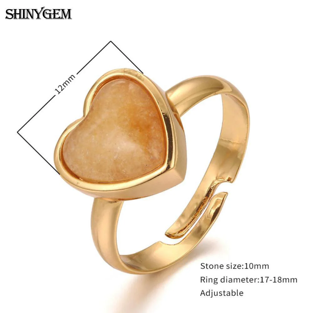 ShinyGem новые модные желтые нефриты кольца квадратный/сердце золотой натуральный камень кольца регулируемые натуральные нефриты Свадебные Кольца для женщин