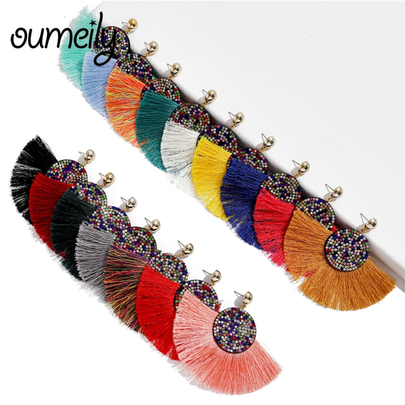 OUMEILY желтые серьги с бахромой для женщин украшенные бисером Boho 2018 модные длинные