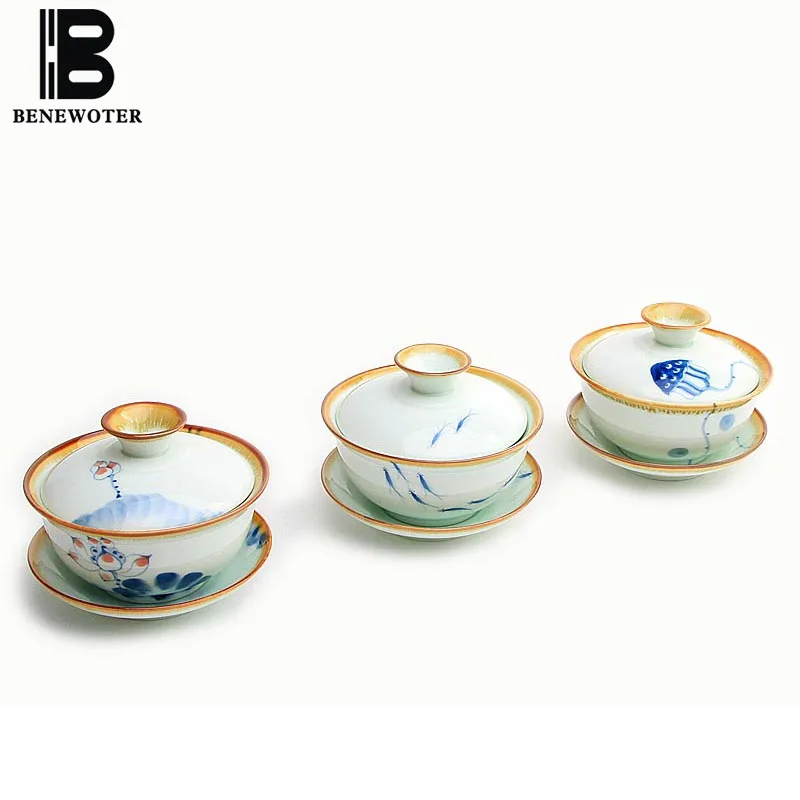 120 мл Китайский Лотос ручной работы рыбы керамический фарфор Jingdezhen Gaiwan чайный