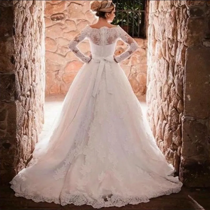 Vintage vestido де noiva Длинные Рукава Кружева Свадебные Платья 2017 robe de mariage Китай Паффи