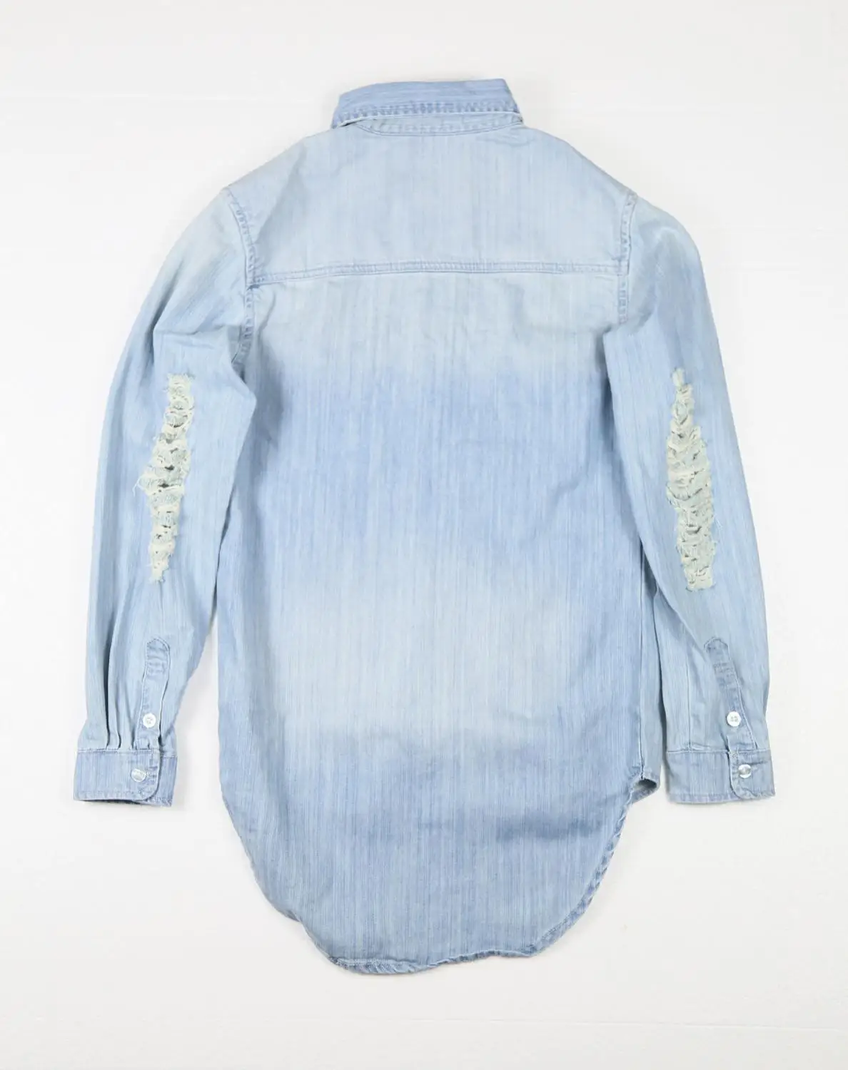 Демисезонная Мужская джинсовая рубашка с длинным рукавом рваными дырками и