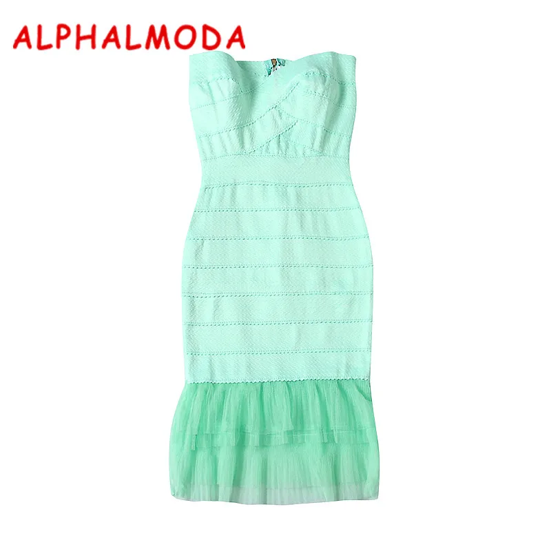 Женское облегающее платье ALPHALMODA кружевное лоскутное с бандажным подолом