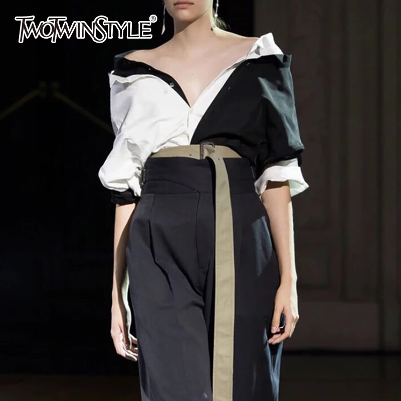 Блузка TWOTWINSTYLE Женская с коротким рукавом и вырезом лодочкой большого размера