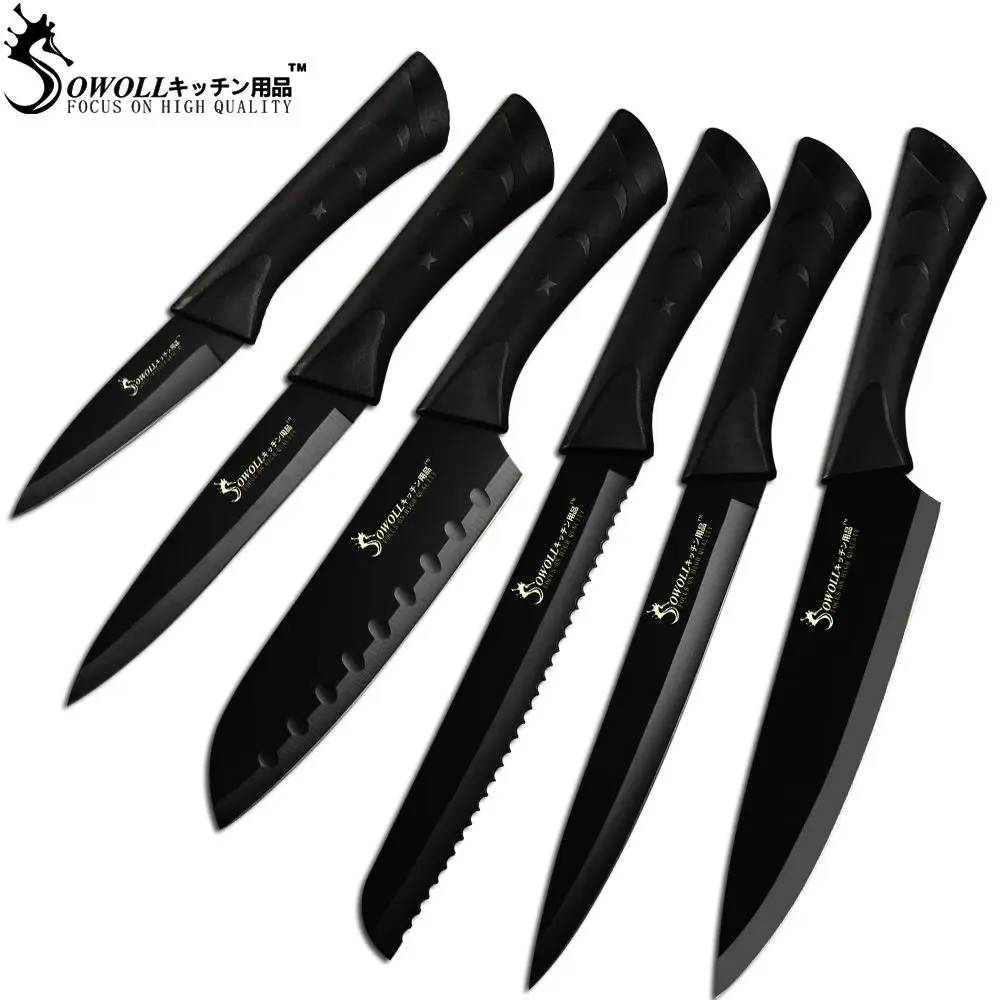 

Набор кухонных ножей SOWOLL из нержавеющей стали, 6 предметов, нескользящий, 3,5 "5" 7 "8" 8 "8", черное лезвие, нержавеющая сталь, нож шеф-повара для хле...