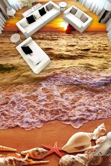 

[Self-Adhesive] 3D Sunset Shell Beach 8 Non-slip Waterproof Photo Self-Adhesive Floor Mural Sticker WallPaper Murals Wall Print