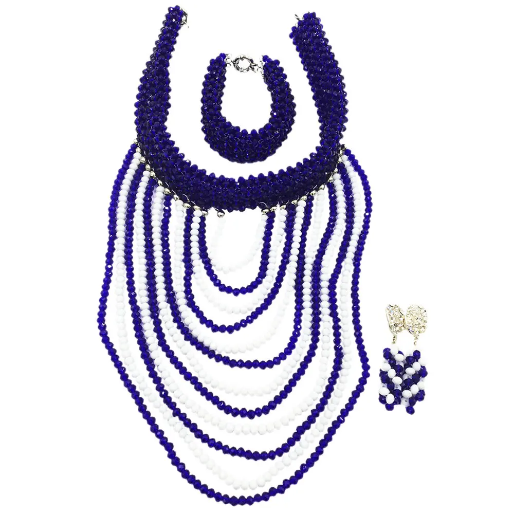 

Royal Blue and White African Beads Jewelry Set Nigerian Wedding Necklace Bridal Set
