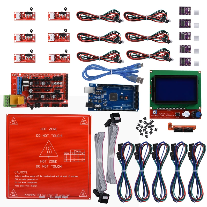 Комплект Reprap Ramps 1 4 Mega 2560 Heatbed mk2b 12864 ЖК контроллер DRV8825 механический торцевой