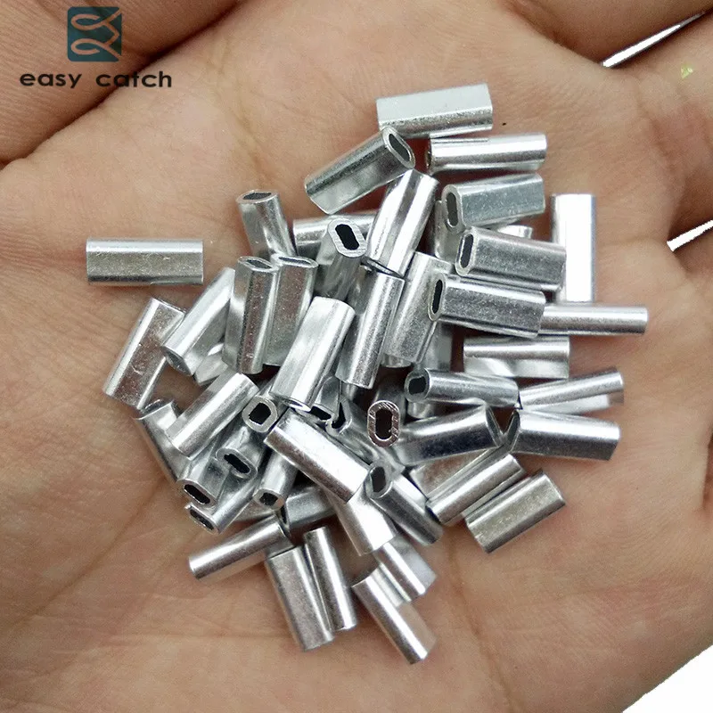 

Easy Catch 100pcs White Oval Aluminum Fishing Tube Fishing Wire Pipe Crimp Sleeves Connector Fishing Line Accessories