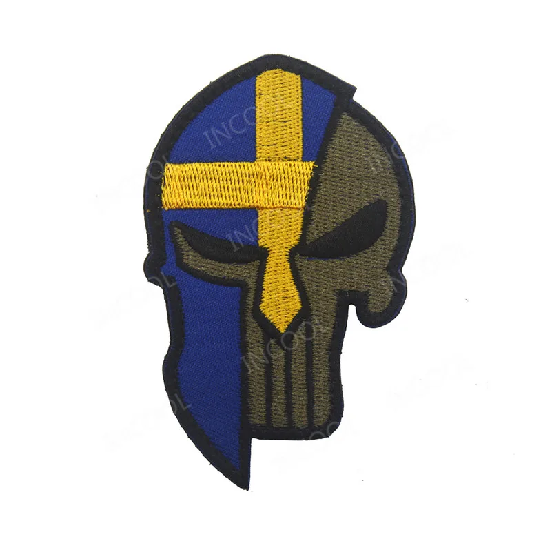 Skull Patch Флаг Швеции Sverige вышивка патч Молон Labe череп армии военные тактические нашивки для поднятия боевого духа эмблема аппликации эмблемы с вышивкой - Цвет: Skull Patch