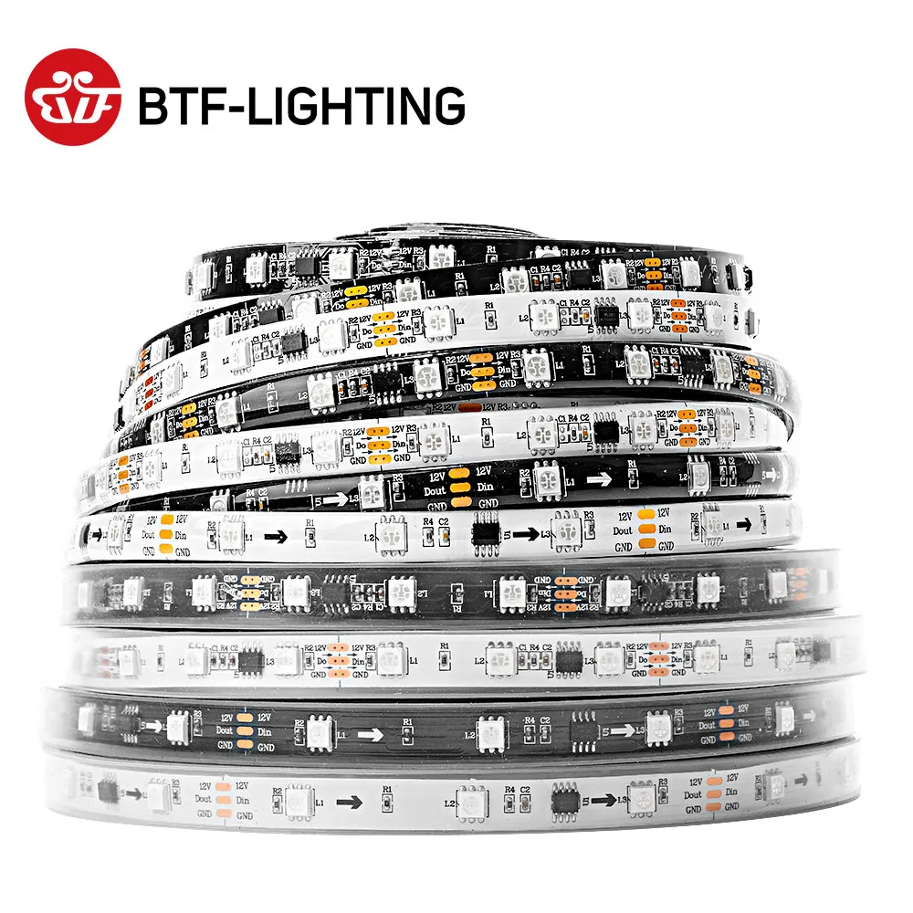 WS2811 RGB Led Strip Light 5050 SMD Addressable 30 48 60 96 144 LEDs External 1 IC Control 3 Leds Bright Normal Led Lights DC12V