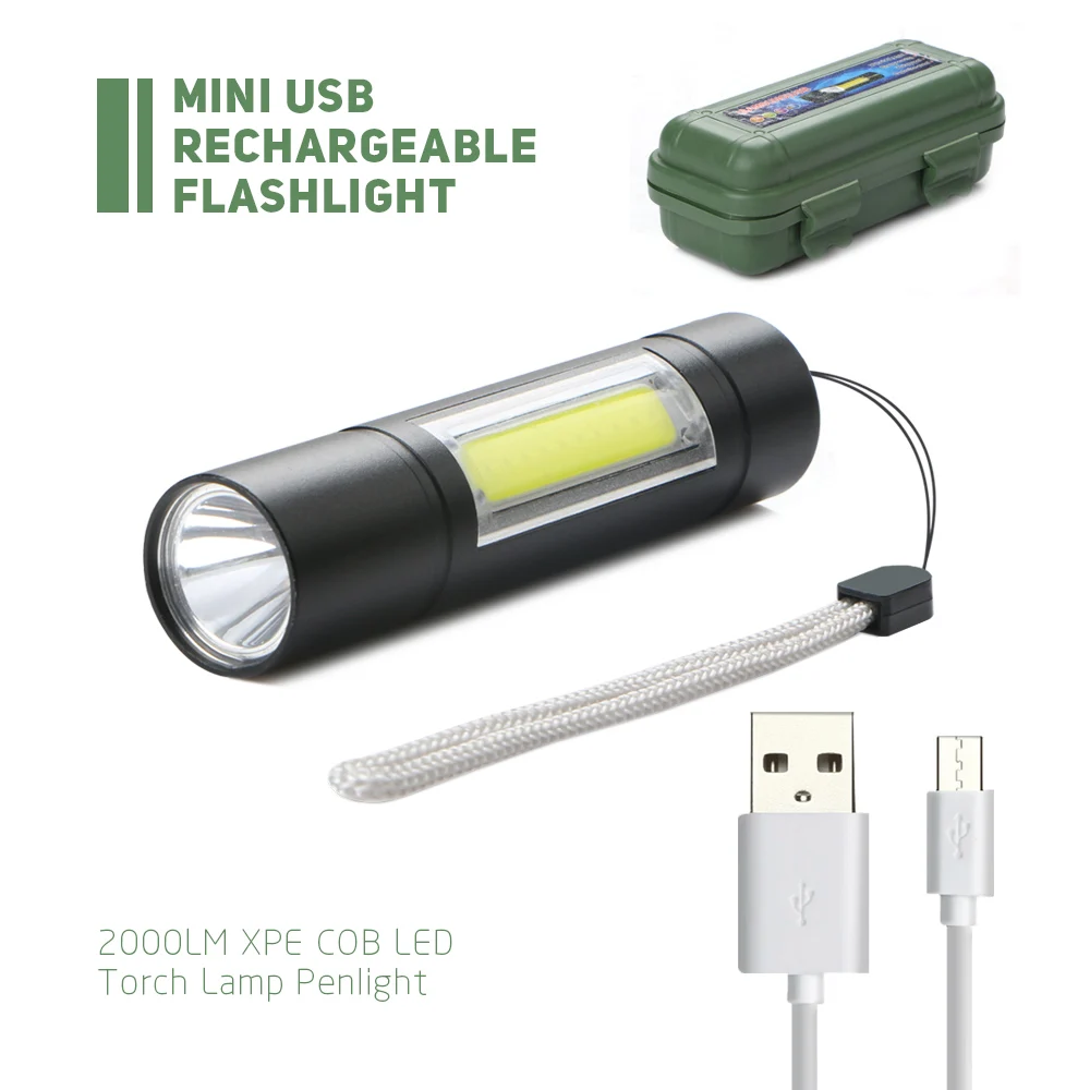USB Перезаряжаемый мини фонарик с зумом COB светодиодный удобный 3 режима Фонарь для