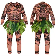 3PCS Moana Maui Tattoo T Shirt+Pants+Skirts Halloween Adult Mens Cosplay Costume Novelty father and son Cosplay Costume