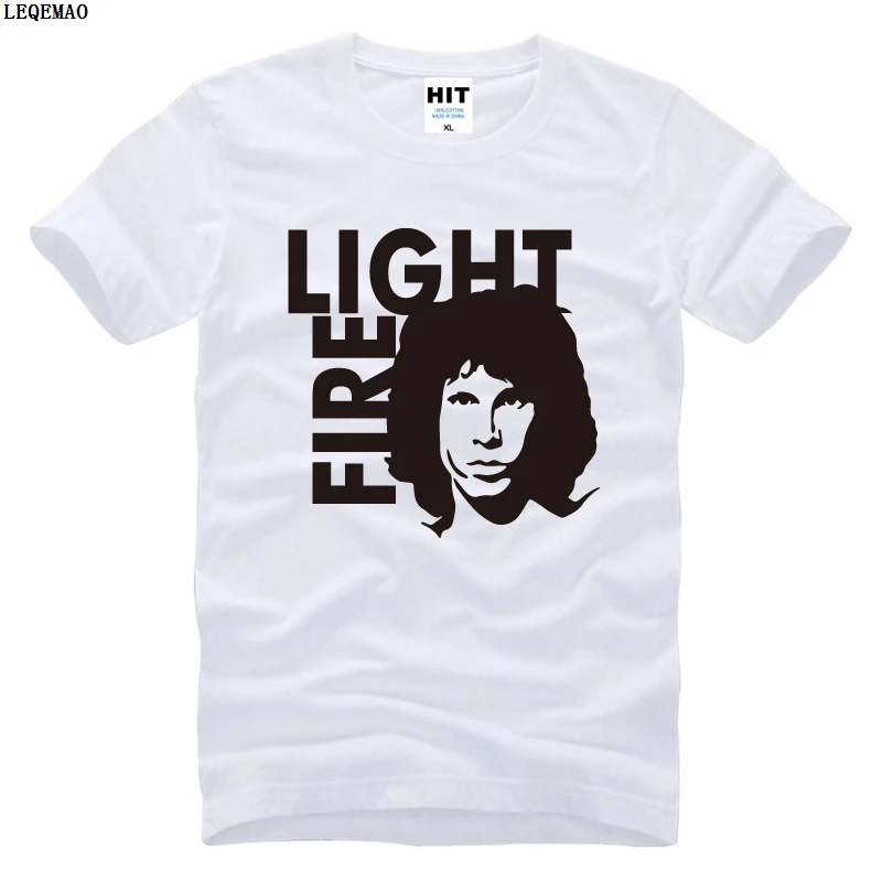 Summer Funny The Doors Light my Fire Printed T Shirts Men Cotton Short Sleeve Rock Band Jim Morrison Men's T-Shirt Fashion Tees | Мужская