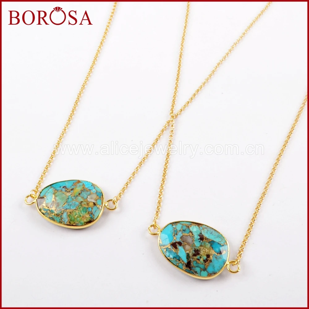 

BOROSA 5/10pcs Natural Turquoises Copper Faceted Connector with 25inch Adjustable Chains Necklace for Wholesale Jewelry G1623