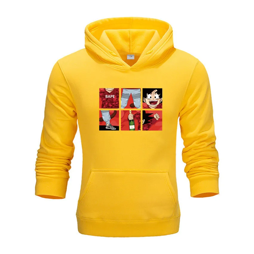 Цвет: желтый Dragon Ball Z Pocket Hoodie, мужские толстовки с капюшоном в японском стиле, мужская толстовка с капюшоном в стиле Драконий жемчуг,, Зимний пуловер, верхняя одежда с длинным рукавом - Цвет: Цвет: желтый