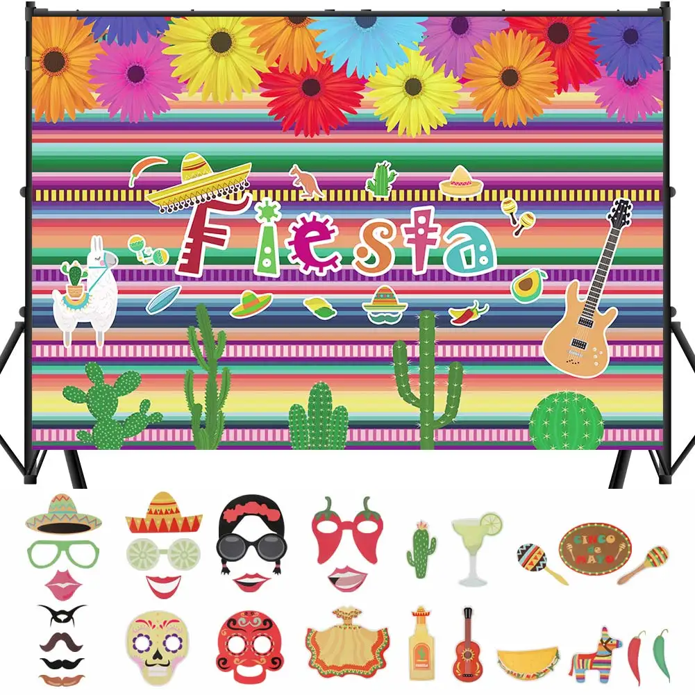 OurWarm Fiesta тематические украшения для дня рождения Serape настольная дорожка войлочный баннер бумажный вентилятор для мексиканских свадебных вечеринок - Цвет: 1Set Backdrop