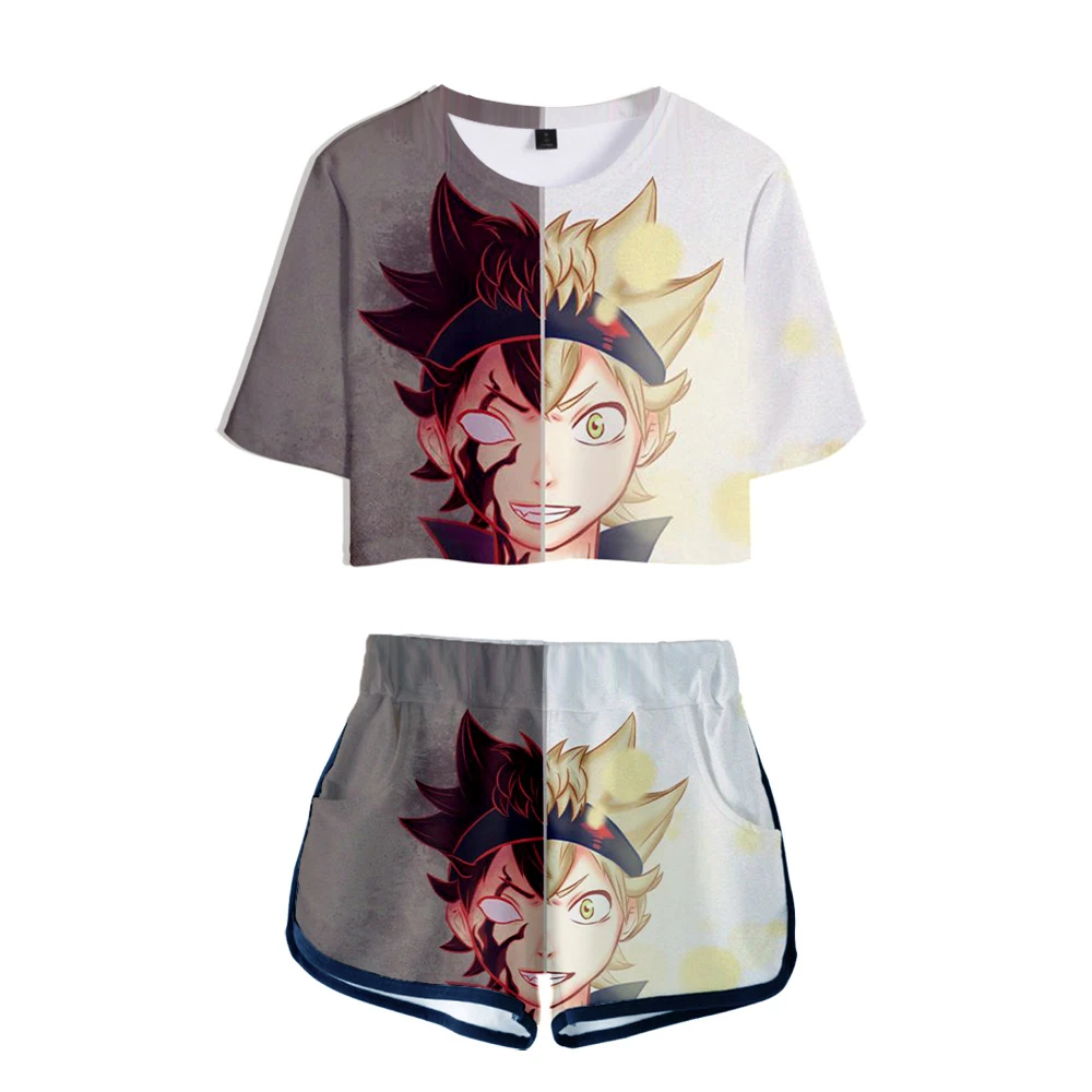 Женский хлопковый костюм с короткими рукавами футболка пупком + шорты 3D стиль