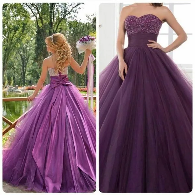 Фиолетовый Опухшие Вечерние Платья Бисероплетение Блестки Бантом Бальное